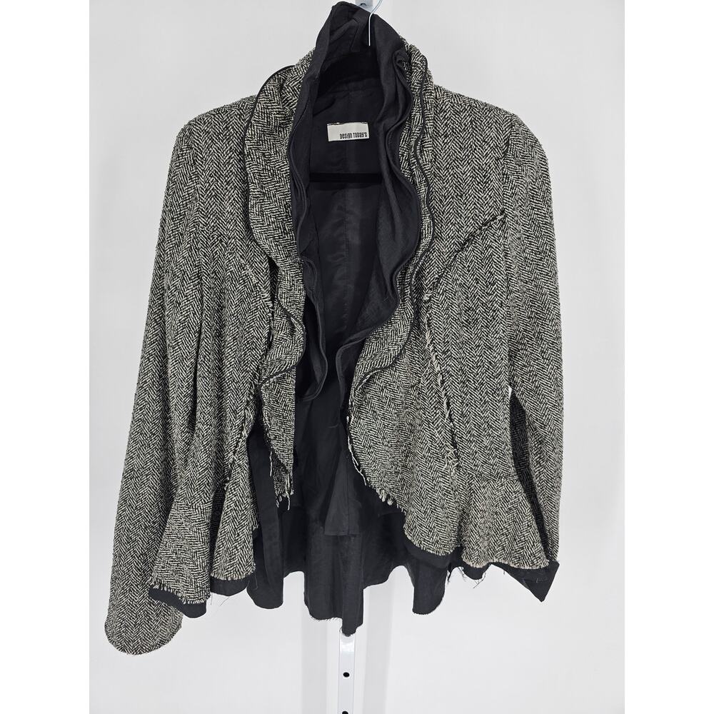 Design Todays Womens Sz M Open Front Jacket Black White Herringbone